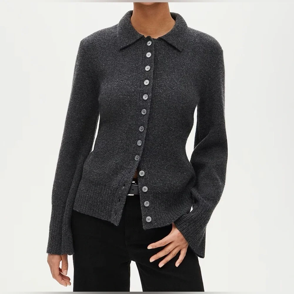 JCrew Milano cinched-waist cardigan, charcoal SzSmall